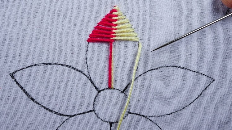 Hand embroidery new double needle knitting amazing dual color flower design for beginners