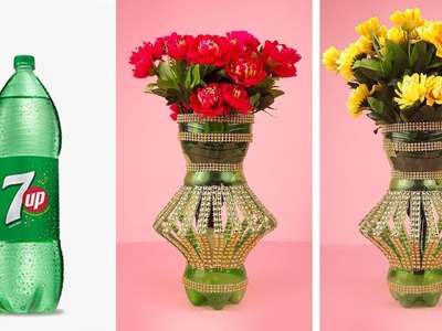 DIY Flower Vase idea using 7UP Plastic Bottle | Plastic Craft Idea | Manualidades en casa