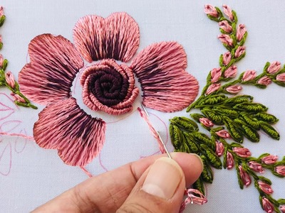 Hand Embroidery: A very Unique Flower Embroidery With Silk Thread - Kanzashi Flower Embroidery