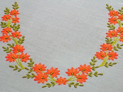 Lazy Daisy Embroidery Design, Very Easy Neck Design Embroidery, simple embroidery pattern-469