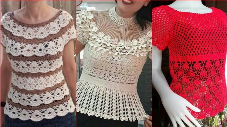 Top  54 Trendy fancy crochet knitted lace flower pattern women fashion top blouse.Boho Peplum vest