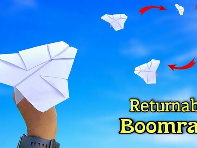 How to make returnable boomrang, new flying paper plane, origami flying returned plane, new airplane
