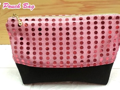 Pouch bag DIY  2-tone black pink diy make up pouch bag l Zipper Cosmetic Wallet Purse Tutorial