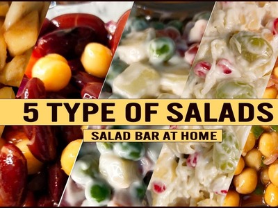 5 quick and super easy homemade salad recipes || How to make salad Bar at Home || Kitchenolic