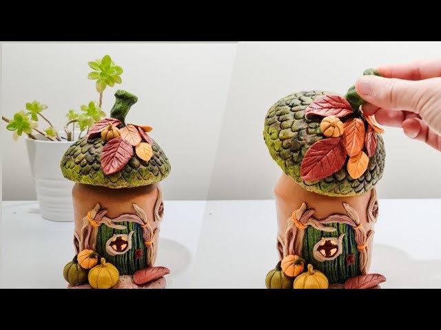 Autumn Fairy House Using Jar & Air Dry Clay, Easy DIY Thanksgiving Craft idea