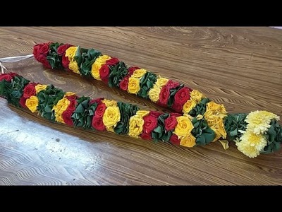 Colourfull rose garland making in home. Easy method to make Rose garland. Flower garland making
