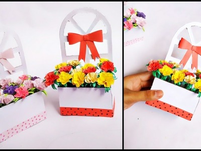 DIY Paper Flower Basket For Room Decoration.DIY Home Decoration Idea