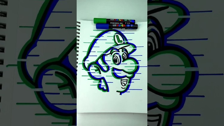 Drawing Luigi With Posca Markers! Glitch Effect! #shorts