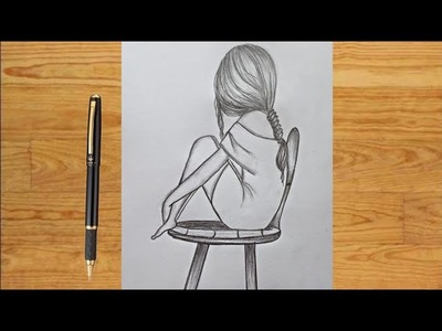 Easy Backside Sad  Girl Drawing For beginners