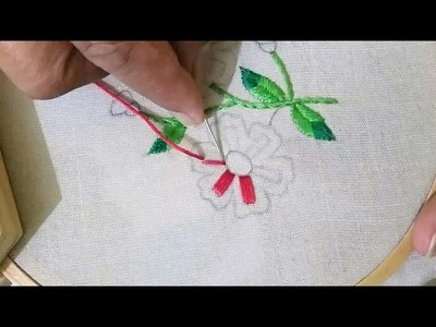 Flowers with stem stitch and chain stitch, hand embroidery