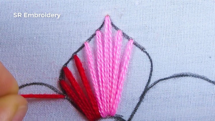 Hand Embroidery Flower Design Double Colour Thread Combine Spider Web Flower Stitch Needle Work