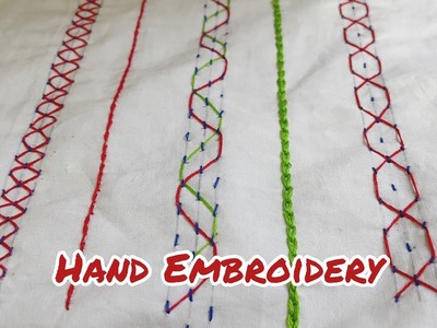 Hand Embroidery for beginners.5 steps of design.Basic Nokshi katha stitches border line design.