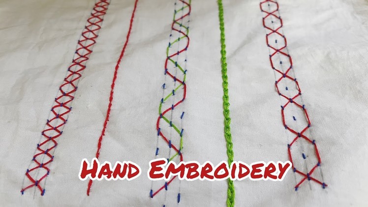 Hand Embroidery for beginners.5 steps of design.Basic Nokshi katha stitches border line design.