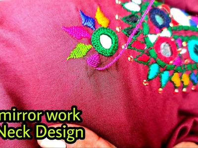 Hand Embroidery Kurti Neck Design Embroidery Mirror Work Neck Designs Mirror Dress #design2021