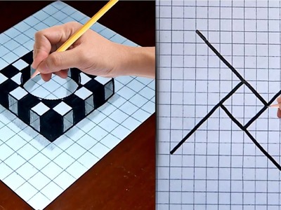 How to Draw 3D Optical illusion Drawings on Graph Paper. 3D drawing. Optical Illusion Drawing