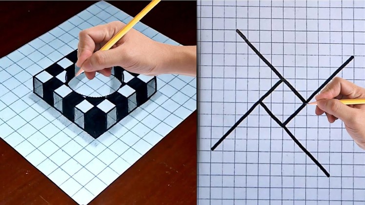 How to Draw 3D Optical illusion Drawings on Graph Paper. 3D drawing. Optical Illusion Drawing