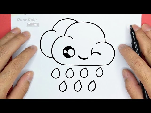 How to draw a cute Rain Emoji, step by step, Draw cute things