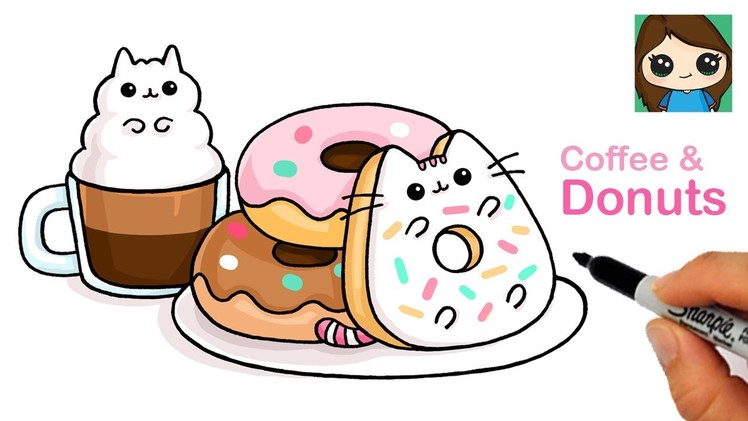 How to Draw Coffee & Donuts ☕️???? Pusheen