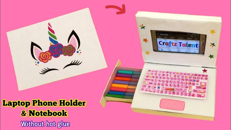 How to make Toy Laptop Phone Holder With paper.For online class.DIY Stationery Organizer.Paper Craft