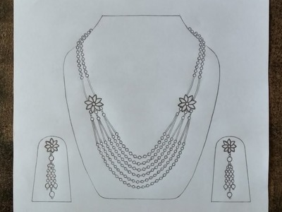 Necklace drawing || step by step draw necklace and earrings with pencil || jewellery design drawing
