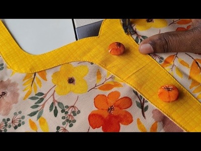 Simple trendy churidar neck design | simple kurti top side patchwork neck design cutting & stitching