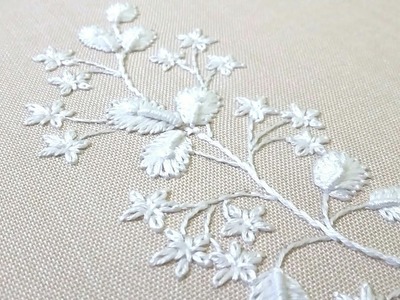 White flowers,  hand embroidery pattern,easy for beginners