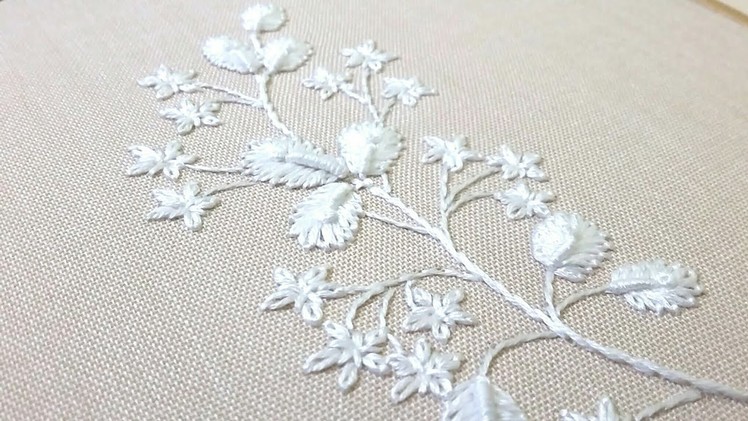 White flowers,  hand embroidery pattern,easy for beginners