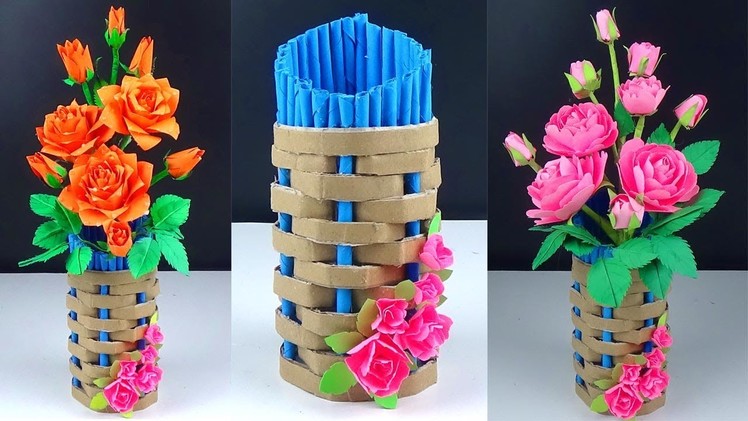 Easy Cardboard Paper Flower Vase - How to Make A Flower Vase At Home - Handmade Craft