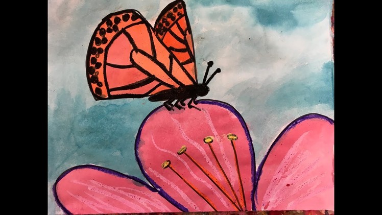 How to Draw a Side View Butterfly on a Flower. Age 5-12