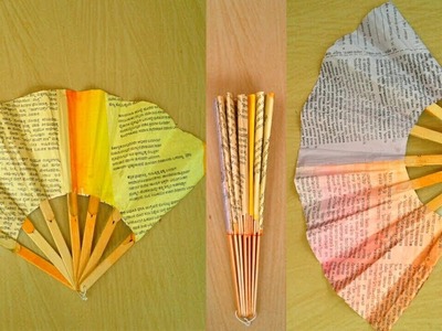 How to make DIY Hand fan with news paper || Folding hand fan. Japanese style hand fan