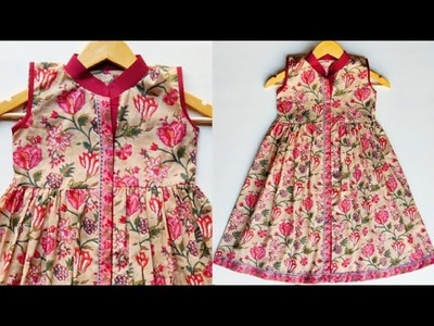 Baby A-line Top Cutting and stitching.7-8 year old girl front open frock design\Baby Frock Cutting. 