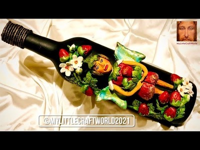 Bottle Art with Strawberry Fairy, Bottle Craft, Bottle Painting ideas
