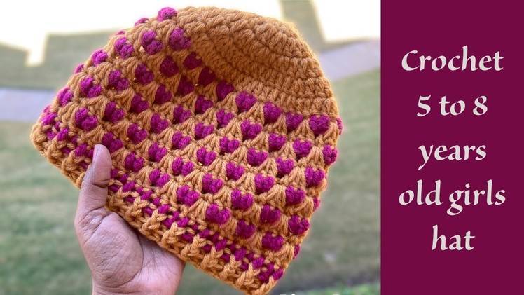 Crochet girls hat 5 to 8 years old | #crochet | #crochethat | crochet kids hat