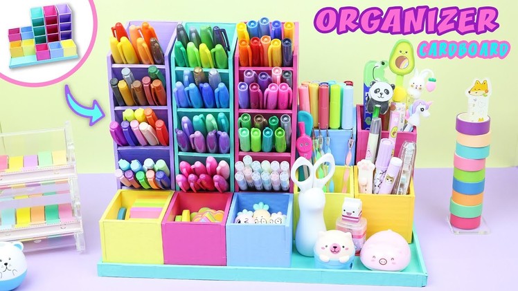 DIY COLORFUL ORGANIZER FROM CARDBOARD - More than 100 Markers and School Supplies |aPasos Crafts DIY
