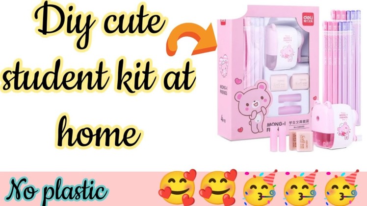 Diy cute student kit at home.How to make cute school supplies.Homemade student kit.Craftandslimehub