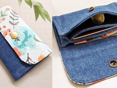 DIY Easy, Small and Simple Denim with Floral Fabric Wallet | Old Jeans Idea | Tutorial