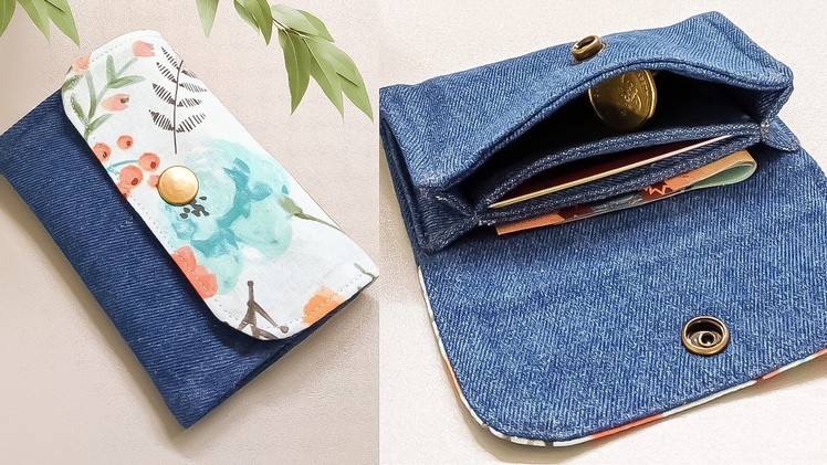 DIY Easy, Small and Simple Denim with Floral Fabric Wallet | Old Jeans Idea | Tutorial