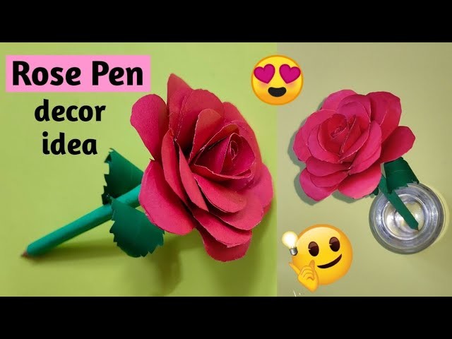DIY Rose flower pen decoration | DIY Rose pen topper | Back to school supplies | Paper Rose flower