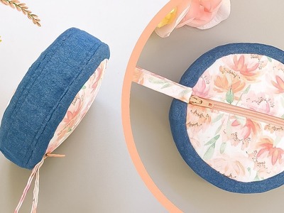 DIY Round Denim and Floral Pouch Bag | Old Jeans Idea | Bag Tutorial