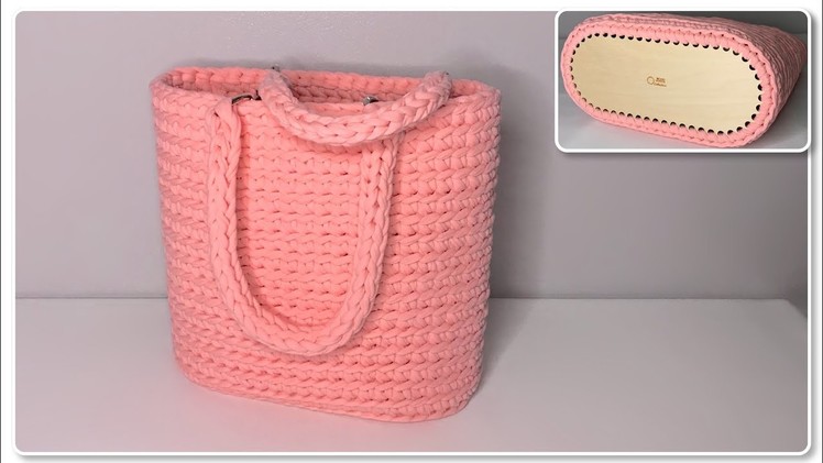 Easy Crochet Bag For Totally Beginners with Wooden Base