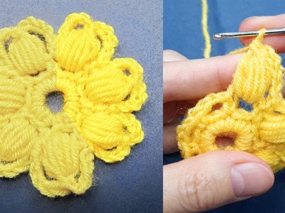 Easy Crochet: How to Crochet a Puff Stitch Flower. Free Crochet Flower Motif pattern. #Shorts