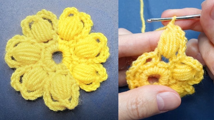 Easy Crochet: How to Crochet a Puff Stitch Flower. Free Crochet Flower Motif pattern. #Shorts