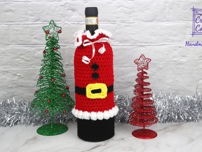 How To Crochet Easy Christmas Wine Cozy. Wine Bottle Sleeve