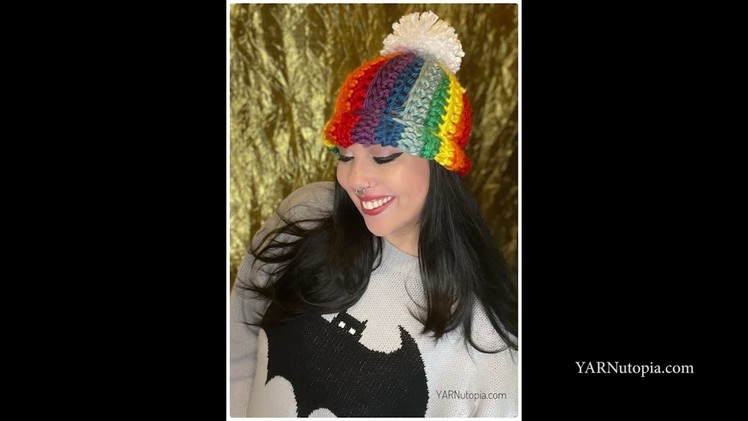How to Crochet Tutorial: DIY Rainbow Pom Hat by YARNutopia