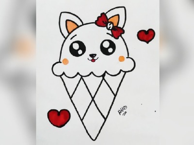 HOW TO DRAW A CUTE ICE CREAM WITH A LOVE HEART CUTE AND EASY || DRAW CUTE THINGS #shorts