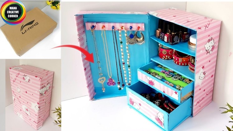 How to make a jewelry organizer with a shoe box.DIY  jewelry box from a shoe cardboard box.craft