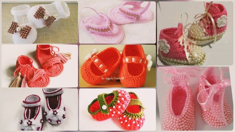 Beautiful Latest Crochet woolen Baby Shoes.Crochet Baby Sandals Designs