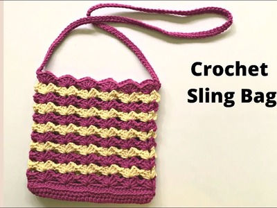 Crochet sling bag | Crochet bag using v-shell lace stitch