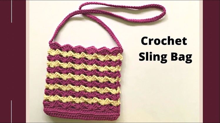 Crochet sling bag | Crochet bag using v-shell lace stitch
