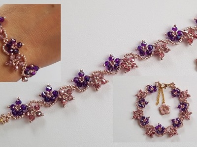 Crystal flowers bracelet.Five petals flower bracelet.Easy jewelry making at home.Diy Beading
